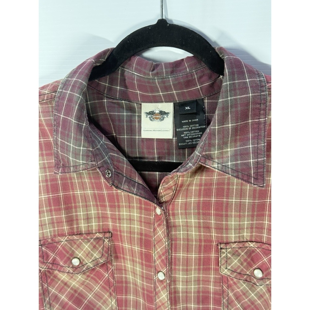 Harley-Davidson Women's Flannel Shirt Size XL Embroidered Pearl Snap Biker - Picture 2 of 8
